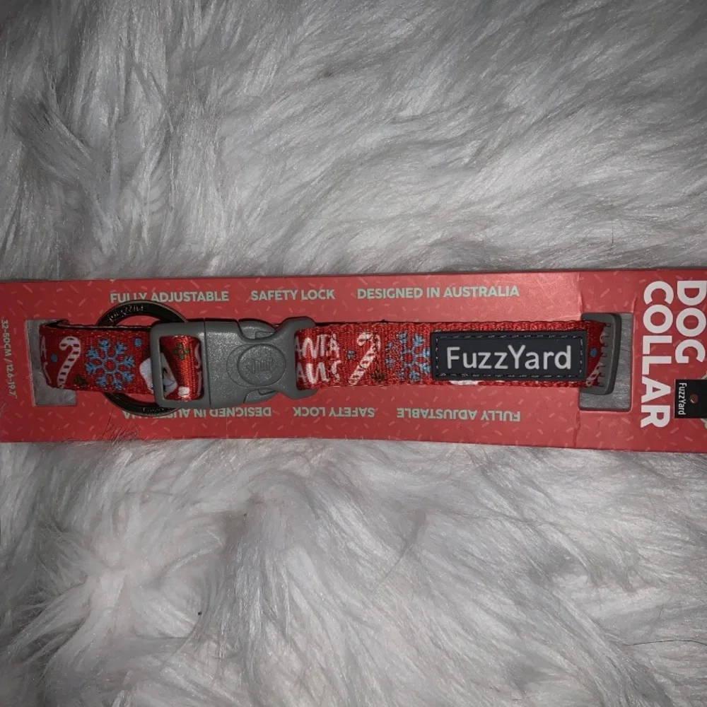 🦋 SANTA PAWS FuzzYard Red Dog Collar Medium Dog Breeds & Leash Set NWT